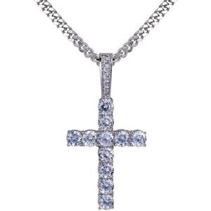 Unisex Iced Silver Cross Cuban or Rope Necklace